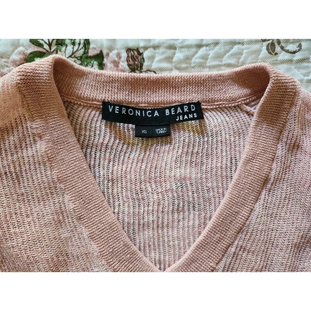 Veronica Beard Kellan Twist Front Sweater PInk Semi Sheer Linen Blend Womens XS - Picture 8 of 10